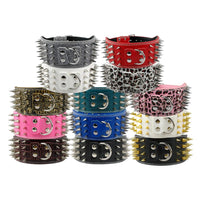 HKM-9952957 Crocodile Pattern PU Leather Adjustable Dog Collar with Nail Spikes, 7.5 cm Wide