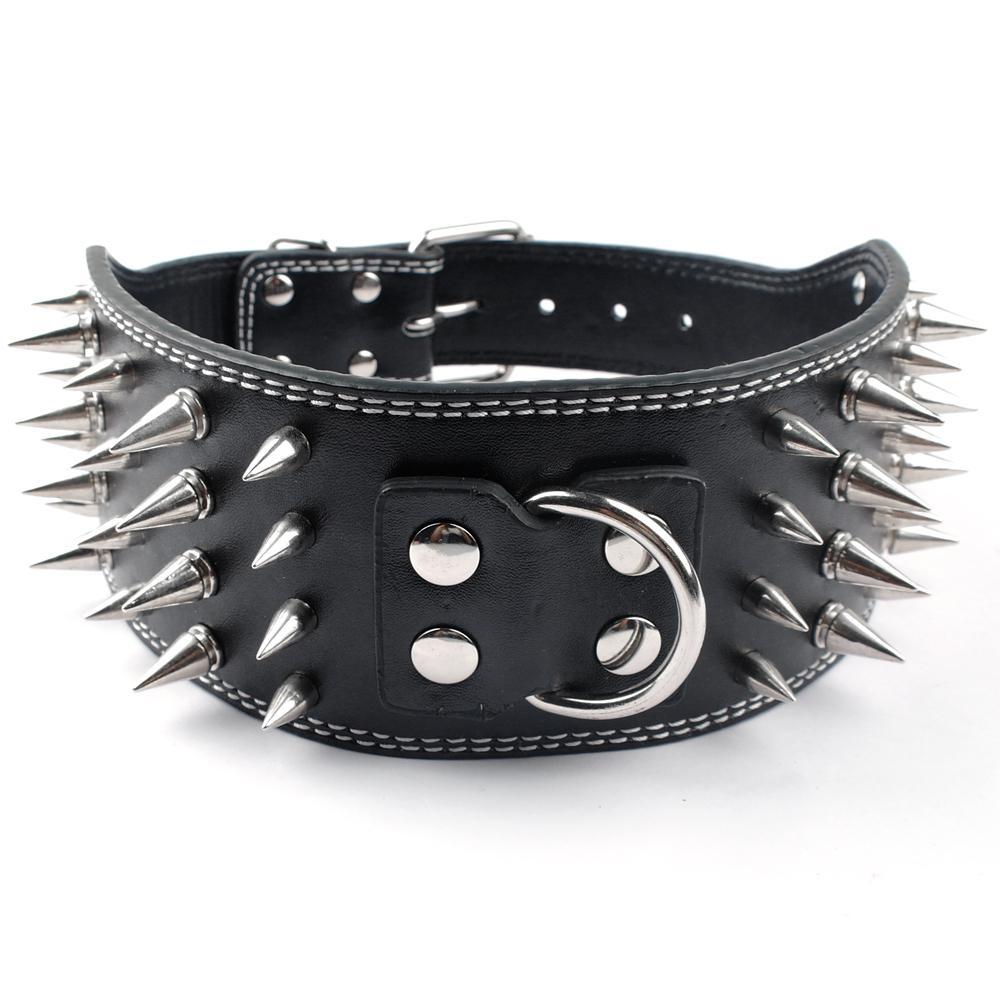 HKM-9952957 Crocodile Pattern PU Leather Adjustable Dog Collar with Nail Spikes, 7.5 cm Wide