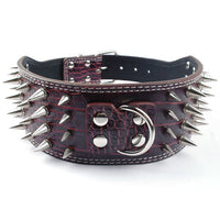 HKM-9952957 Crocodile Pattern PU Leather Adjustable Dog Collar with Nail Spikes, 7.5 cm Wide