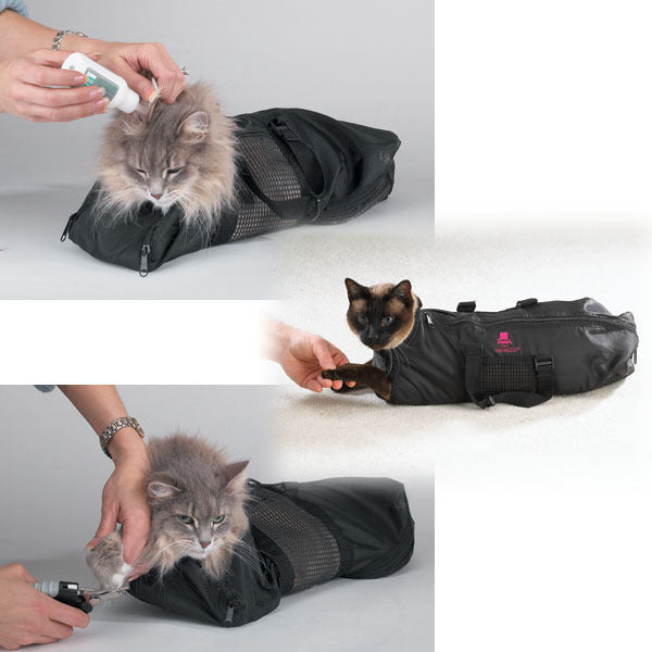 HKM-9953213 Adjustable Cat Grooming Bath Bag for Easy Pet Care - Black 46x24cm 420D PU Oxford Cloth