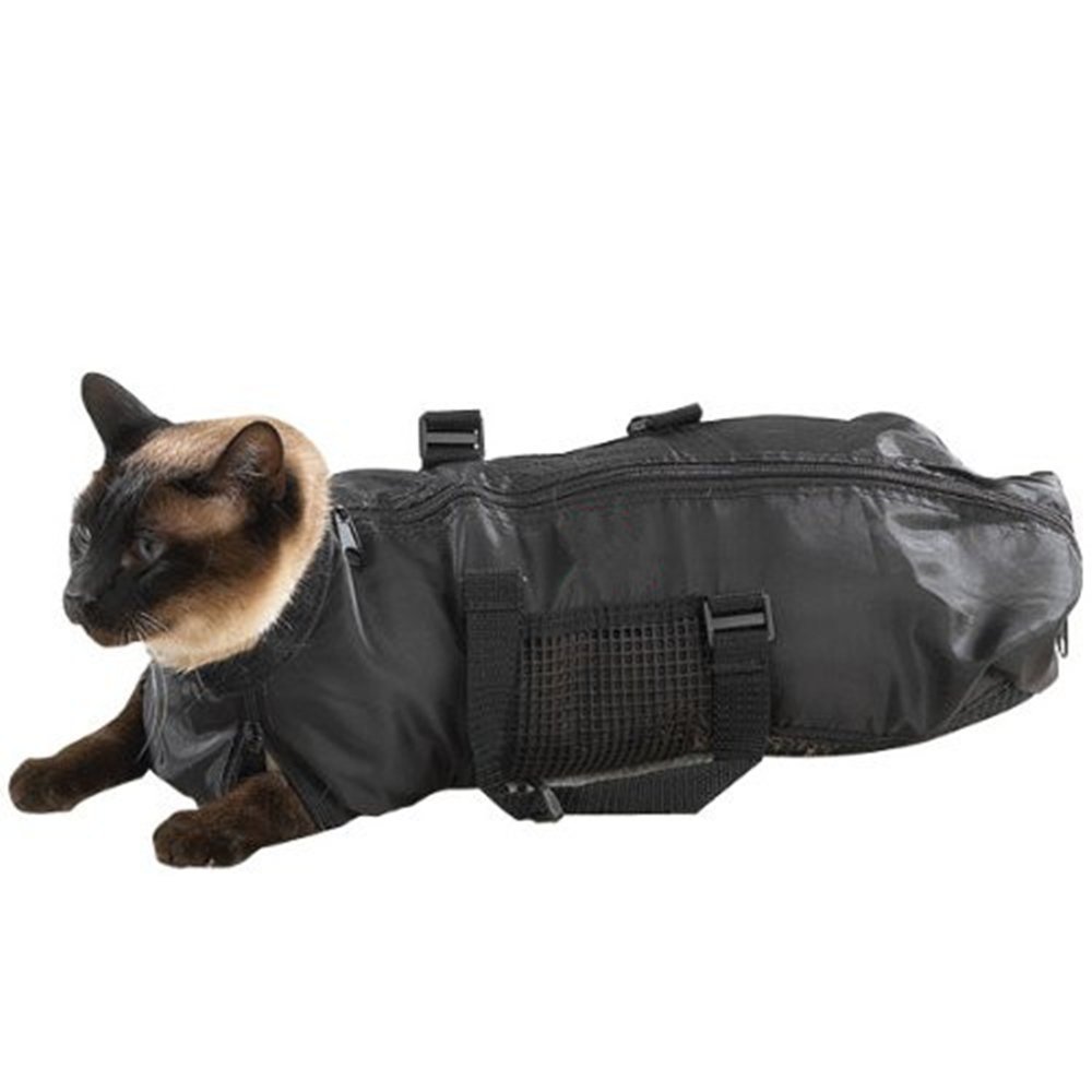 HKM-9953213 Adjustable Cat Grooming Bath Bag for Easy Pet Care - Black 46x24cm 420D PU Oxford Cloth