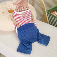HKM-9955389 Casual Denim Pants for Male Dogs in Red and Blue Stripes – Available in Multiple Sizes