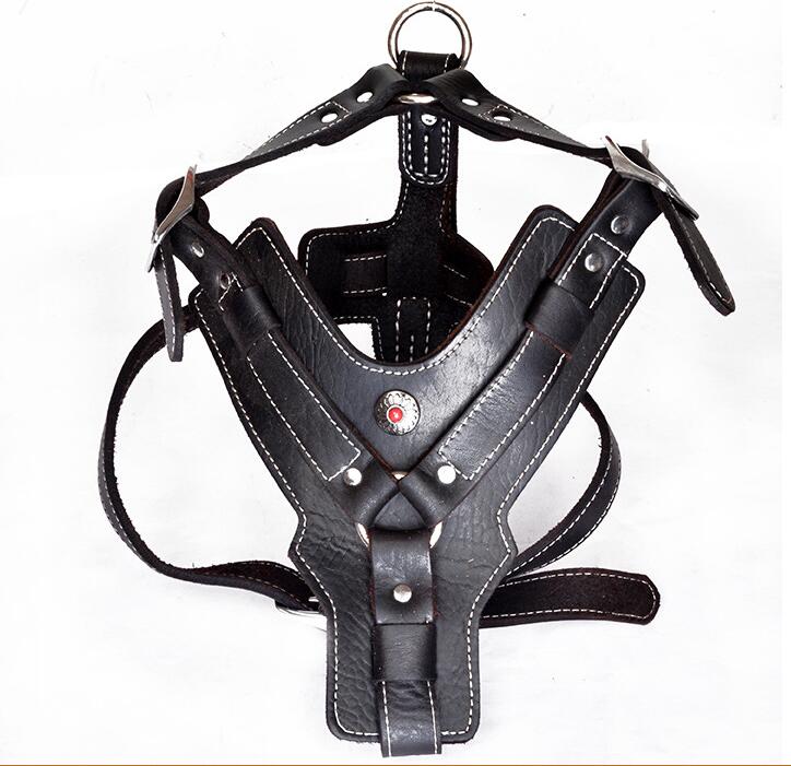 HKM-9956029 Genuine Oil Leather Dog Harness for Medium and Large Breeds, Adjustable Neck and Chest Measurements