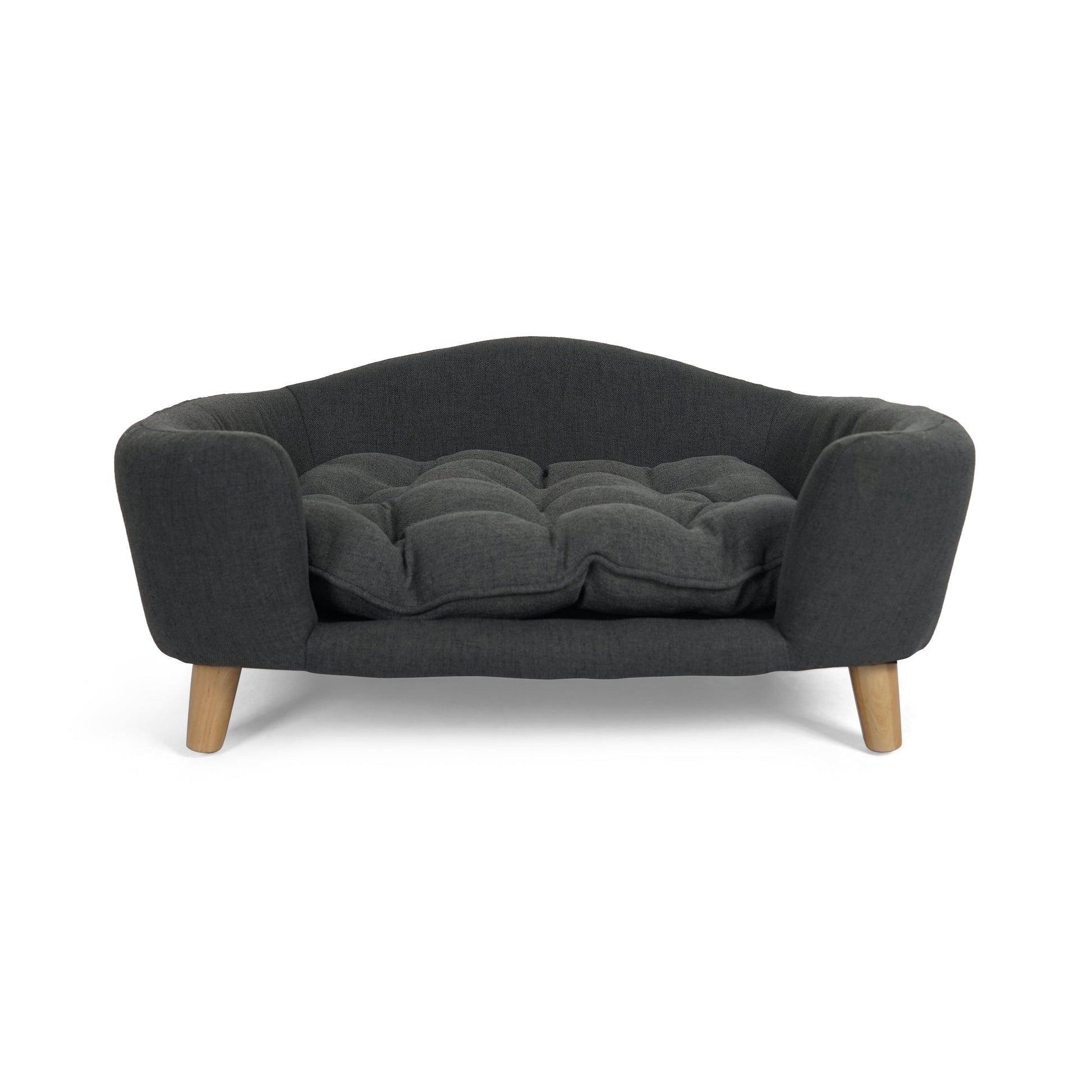 HKM-9956797 Cozy Dark Gray Dog Bed with Luxurious Tufted Cushions and Birch Legs - Ideal for Small Dogs
