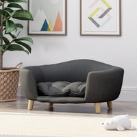 HKM-9956797 Cozy Dark Gray Dog Bed with Luxurious Tufted Cushions and Birch Legs - Ideal for Small Dogs