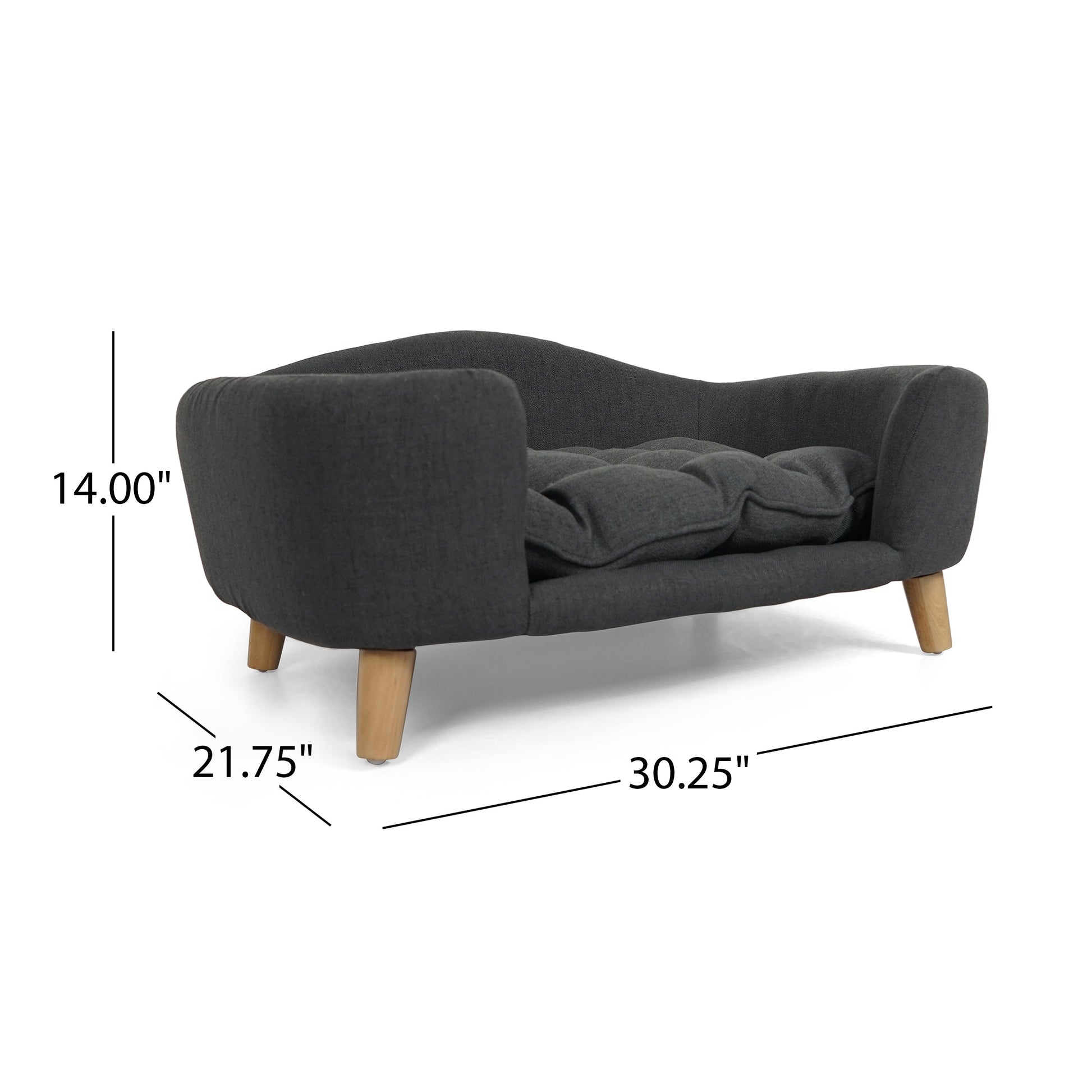 HKM-9956797 Cozy Dark Gray Dog Bed with Luxurious Tufted Cushions and Birch Legs - Ideal for Small Dogs