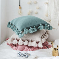 HKM-995731 Bohemian Lantern Ball Knitted Cushion Cover with Fringe - Acrylic, Soft and Cozy, 45X45CM