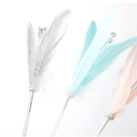 HKM-9957565 Feather Cat Toy with Bell - Fun Interactive Stick in Korean Pink, Lake Blue, Gray