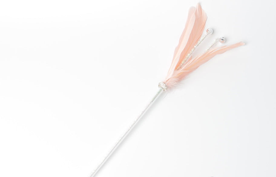 HKM-9957565 Feather Cat Toy with Bell - Fun Interactive Stick in Korean Pink, Lake Blue, Gray