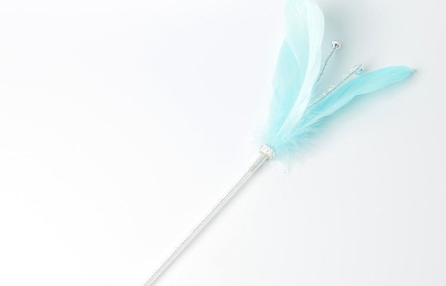 HKM-9957565 Feather Cat Toy with Bell - Fun Interactive Stick in Korean Pink, Lake Blue, Gray