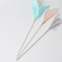 HKM-9957565 Feather Cat Toy with Bell - Fun Interactive Stick in Korean Pink, Lake Blue, Gray