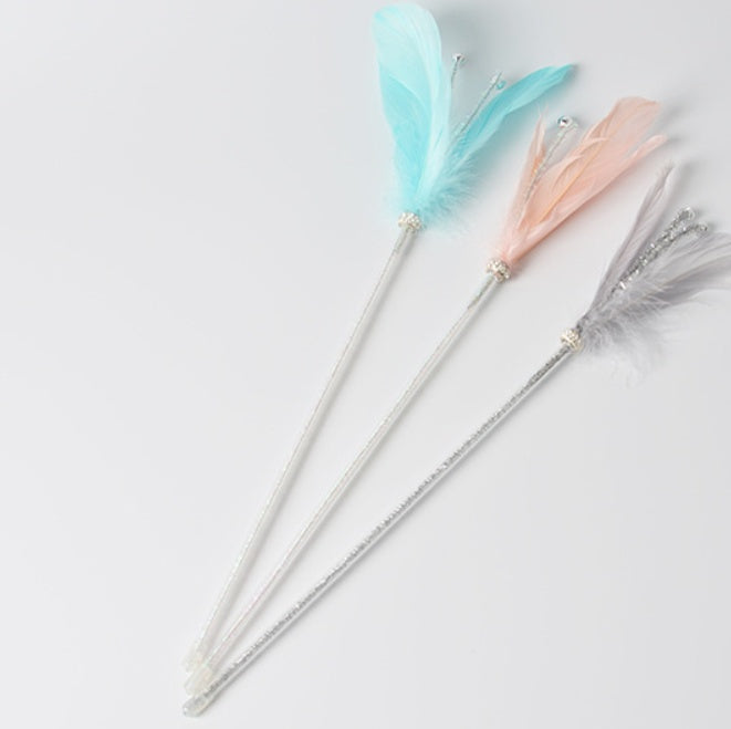 HKM-9957565 Feather Cat Toy with Bell - Fun Interactive Stick in Korean Pink, Lake Blue, Gray