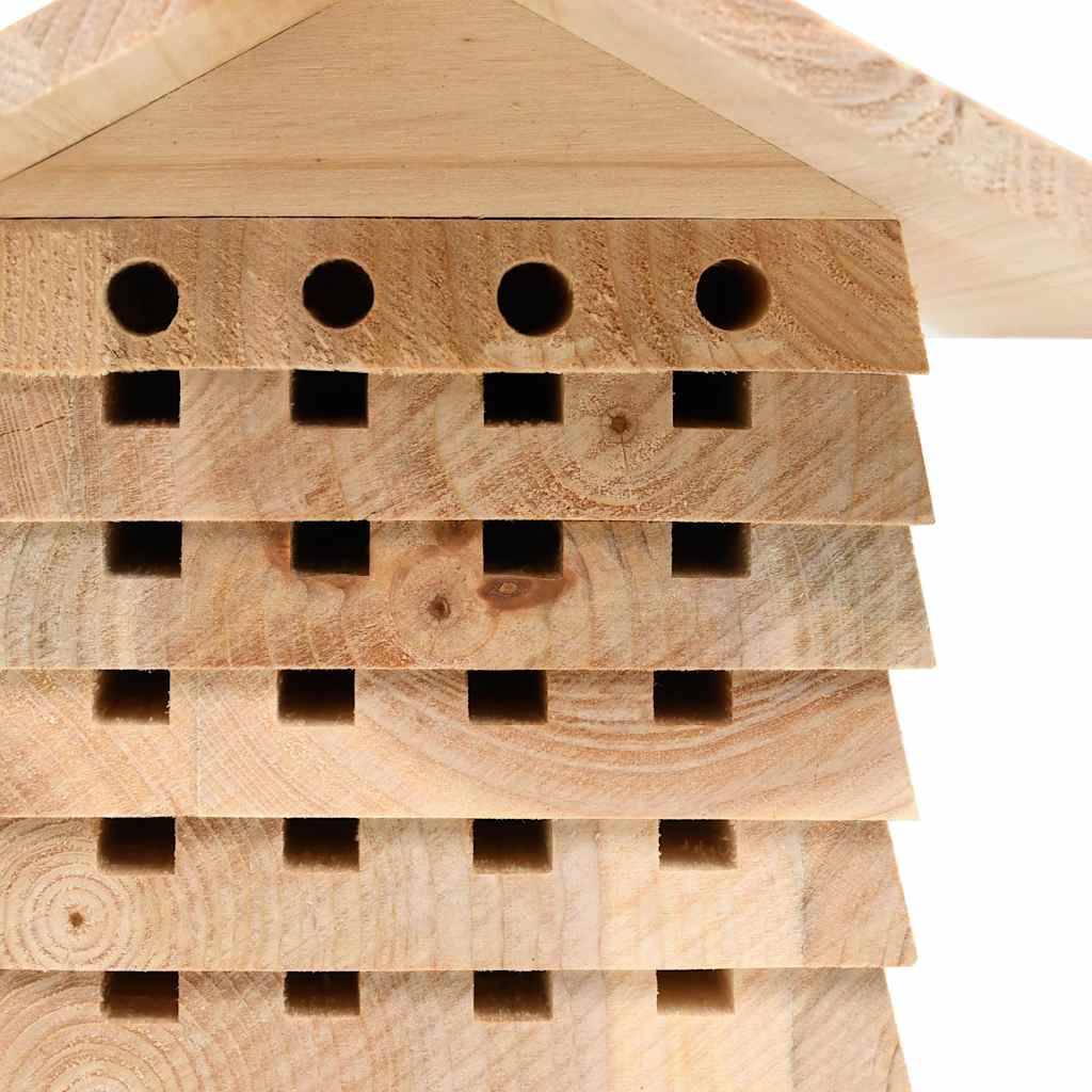 HKM-9958333 Solid Fir Wood Bee Hotel for Solitary Bees – 22x20x20 cm, Weatherproof Design
