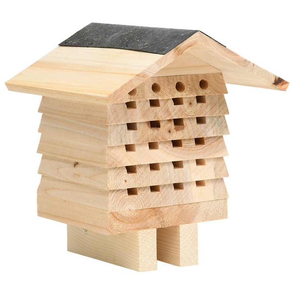HKM-9958333 Solid Fir Wood Bee Hotel for Solitary Bees – 22x20x20 cm, Weatherproof Design