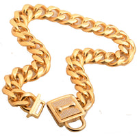 HKM-9958717 Golden Titanium Steel Dog Chain with Micro-Inlaid White Diamond Buttons - Various Lengths Available