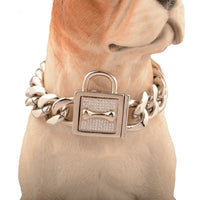 HKM-9958717 Golden Titanium Steel Dog Chain with Micro-Inlaid White Diamond Buttons - Various Lengths Available