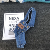 HKM-9959101 Dog Denim Suspender Pants in Light and Dark Wash - Casual Pet Clothing for Spring and Autumn