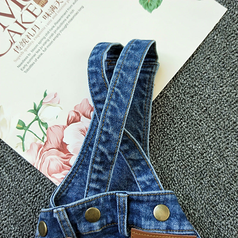 HKM-9959101 Dog Denim Suspender Pants in Light and Dark Wash - Casual Pet Clothing for Spring and Autumn