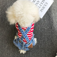 HKM-9959101 Dog Denim Suspender Pants in Light and Dark Wash - Casual Pet Clothing for Spring and Autumn