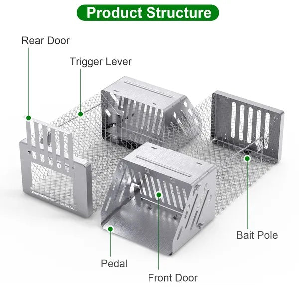 HKM-9960381 Humane Live Animal Trap for Small Rodents - Automatic Continuous Single Door Cage, Galvanized Iron, Indoor/Outdoor Use