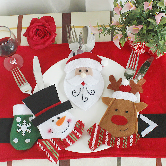 HKM-996115 Christmas Theme Cutlery Set - Snowman, Elf & Cartoon Designs in Non-Woven Material