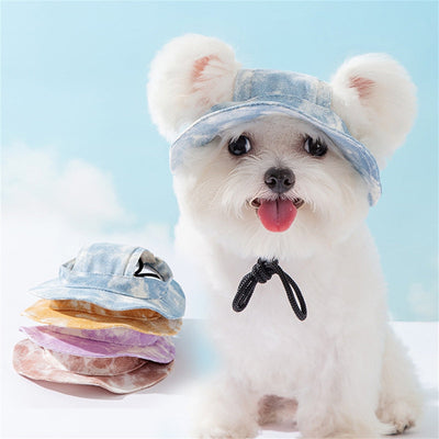 HKM-9961533 Adjustable Pet Hat for Small and Medium Dogs with Ear Holes - Lightweight Cotton Sun Protection Cap