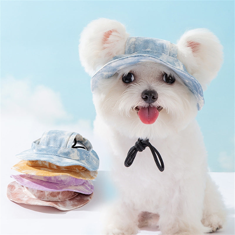 HKM-9961533 Adjustable Pet Hat for Small and Medium Dogs with Ear Holes - Lightweight Cotton Sun Protection Cap