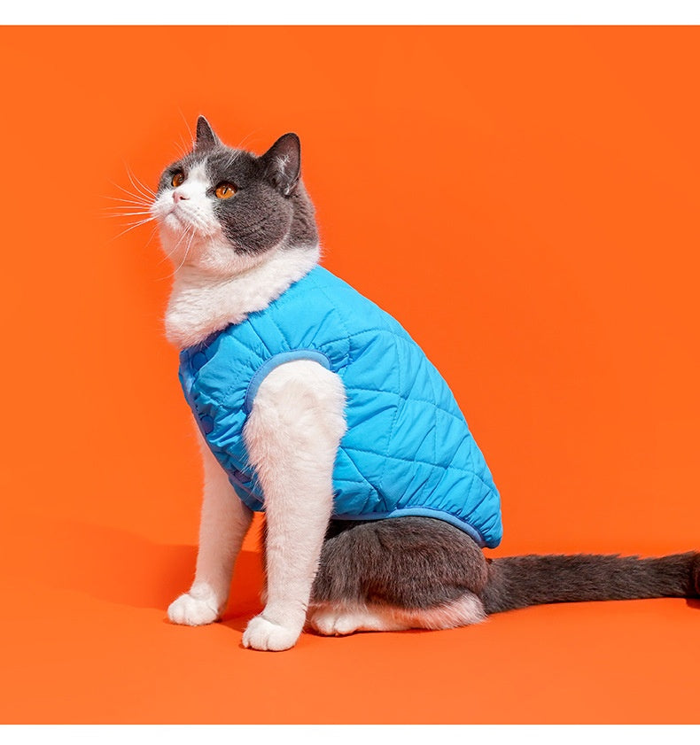 HKM-9962301 Warm Polar Fleece Vest for Cats in Sky Blue and Bamboo Green - Sizes S, M, L