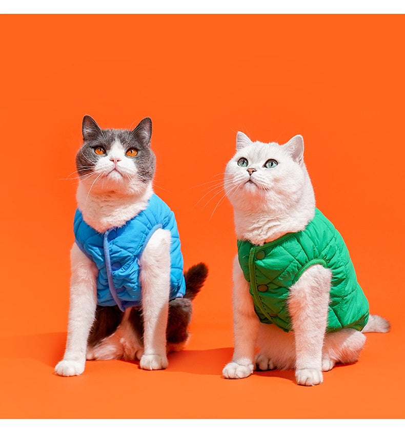 HKM-9962301 Warm Polar Fleece Vest for Cats in Sky Blue and Bamboo Green - Sizes S, M, L