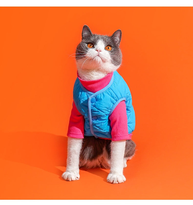 HKM-9962301 Warm Polar Fleece Vest for Cats in Sky Blue and Bamboo Green - Sizes S, M, L
