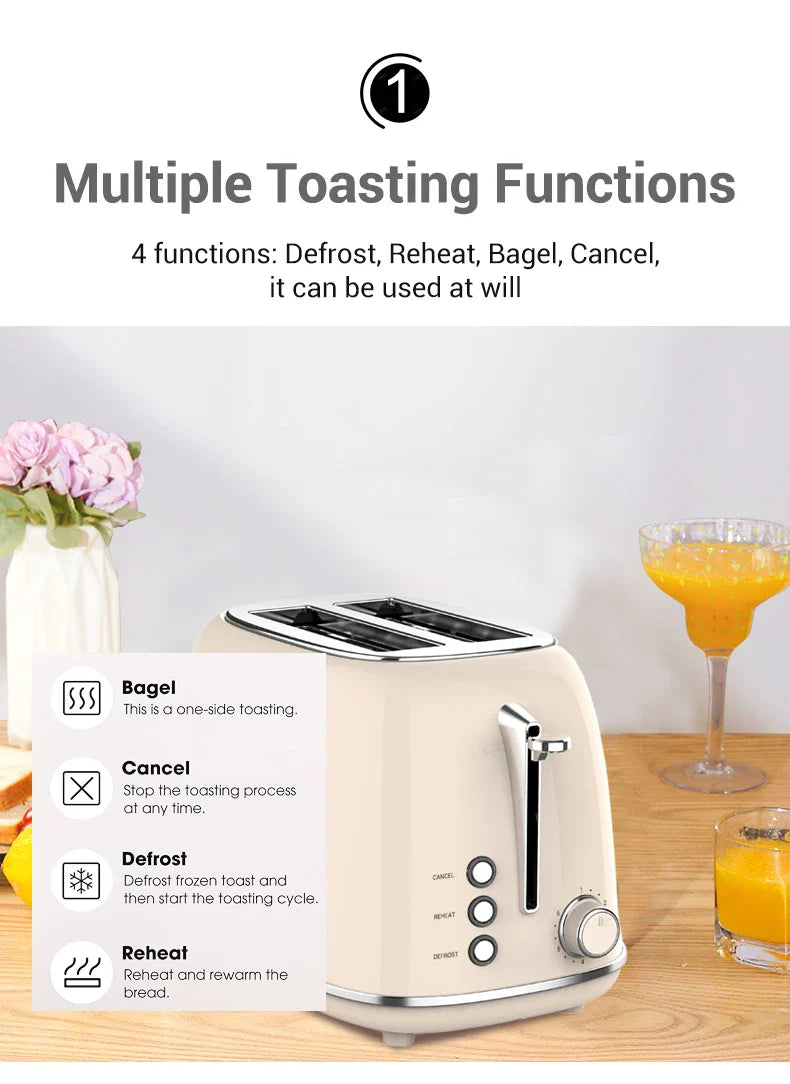 HKM-996243 Stainless Steel Retro 2-Slice Bread Toaster for Perfect Breakfast Toasts