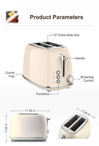 HKM-996243 Stainless Steel Retro 2-Slice Bread Toaster for Perfect Breakfast Toasts
