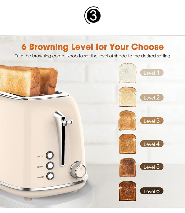 HKM-996243 Stainless Steel Retro 2-Slice Bread Toaster for Perfect Breakfast Toasts