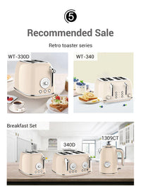 HKM-996243 Stainless Steel Retro 2-Slice Bread Toaster for Perfect Breakfast Toasts