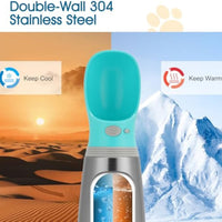 HKM-9962557 Durable 700ml Stainless Steel Portable Dog Water Bottle with Leak-Proof Design and Built-in Drinking Bowl for Outdoor Activities