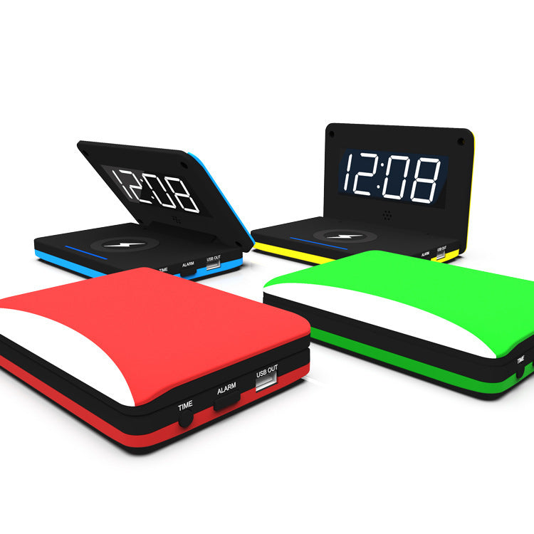 HKM-996371 Foldable Wireless Charging Subclock with LED Display - Compact Design, External Power Supply, Plastic Shell and Mirror