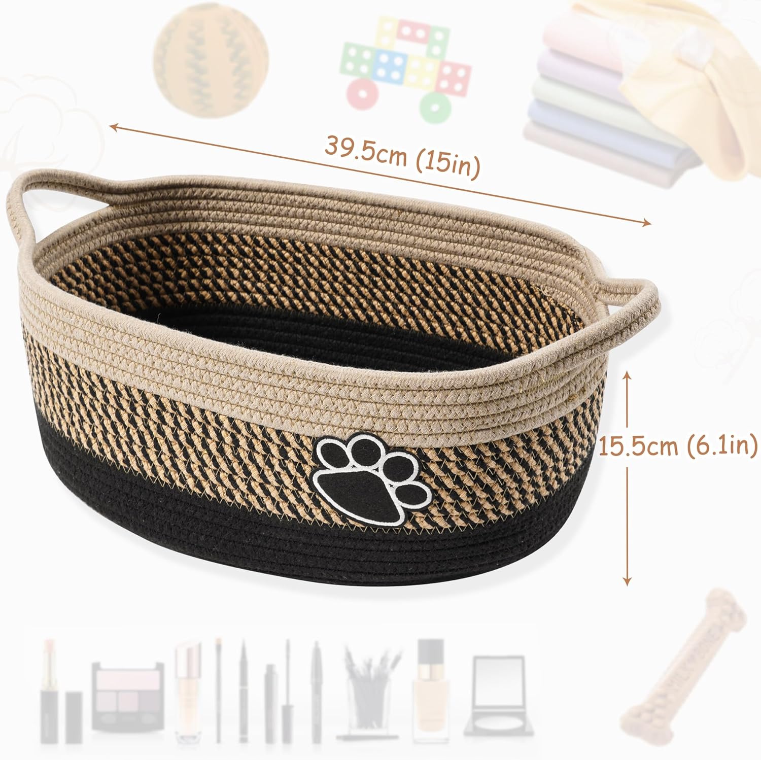 HKM-9963965 Handmade Cotton Woven Basket for Organizing Toys, Nursery, and Home Décor - Light Beige