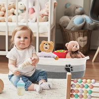 HKM-9963965 Handmade Cotton Woven Basket for Organizing Toys, Nursery, and Home Décor - Light Beige