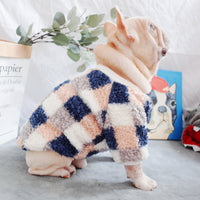 HKM-9964861 Warm Teddy Velvet Plaid Dog Clothes in Blue and Orange for Schnauzers - Sizes S to XL