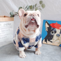 HKM-9964861 Warm Teddy Velvet Plaid Dog Clothes in Blue and Orange for Schnauzers - Sizes S to XL