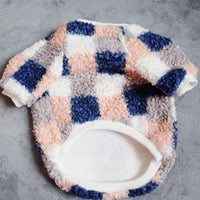 HKM-9964861 Warm Teddy Velvet Plaid Dog Clothes in Blue and Orange for Schnauzers - Sizes S to XL