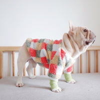 HKM-9964861 Warm Teddy Velvet Plaid Dog Clothes in Blue and Orange for Schnauzers - Sizes S to XL