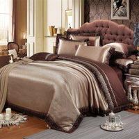 HKM-996499 Luxurious Four-Piece Satin Jacquard Bedding Set with Embroidered Floral Design for 1.8m Beds