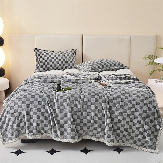 HKM-996499 Plaid Rabbit Cozy Woolen Blanket - Checkered Design in Multiple Sizes and Colors