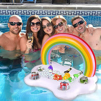HKM-996755 Rainbow Cloud Inflatable Pool Float Drink Cooler Holder for Summer Parties