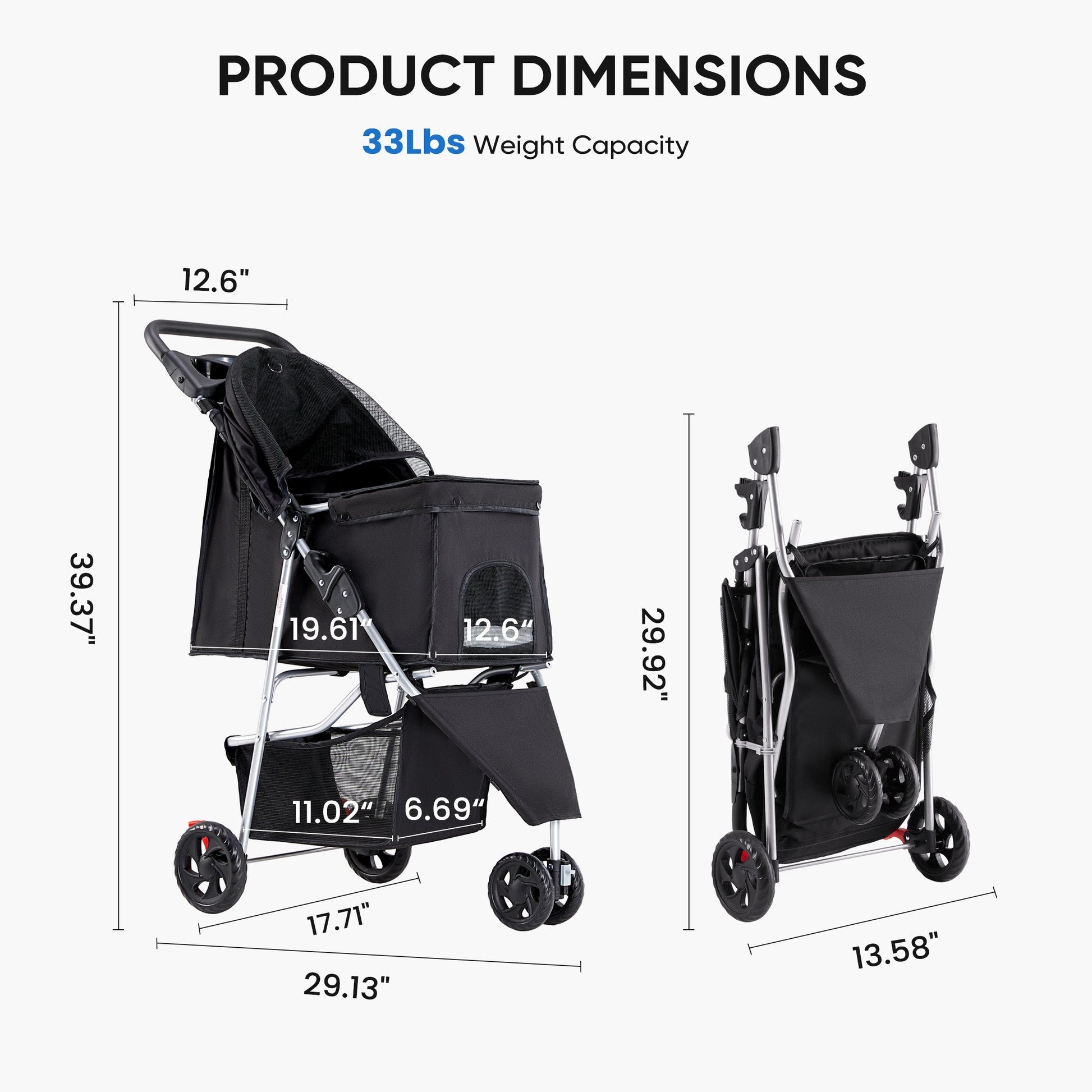 HKM-9967933 Pet Stroller for Small to Medium Pets with Mesh Panels and Adjustable Handle