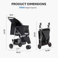 HKM-9967933 Pet Stroller for Small to Medium Pets with Mesh Panels and Adjustable Handle