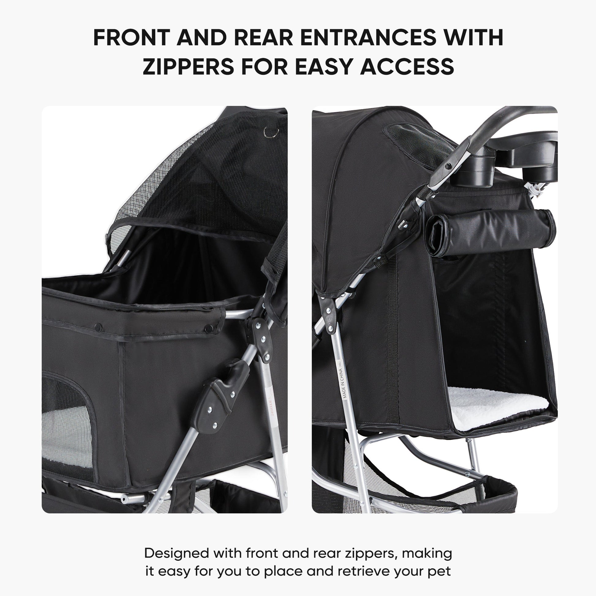 HKM-9967933 Pet Stroller for Small to Medium Pets with Mesh Panels and Adjustable Handle