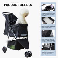 HKM-9967933 Pet Stroller for Small to Medium Pets with Mesh Panels and Adjustable Handle