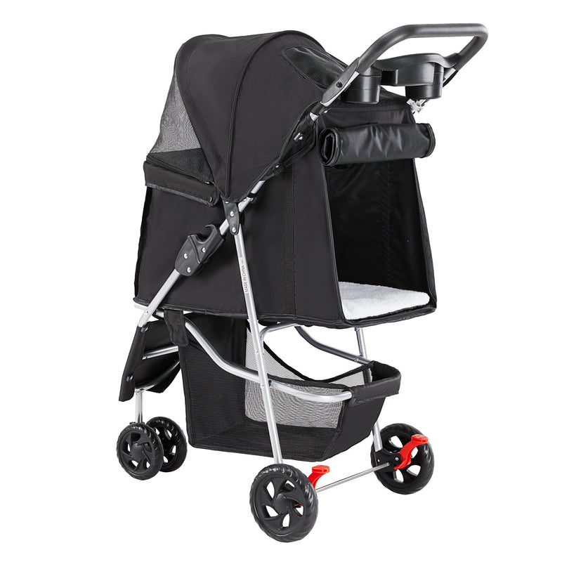 HKM-9967933 Pet Stroller for Small to Medium Pets with Mesh Panels and Adjustable Handle
